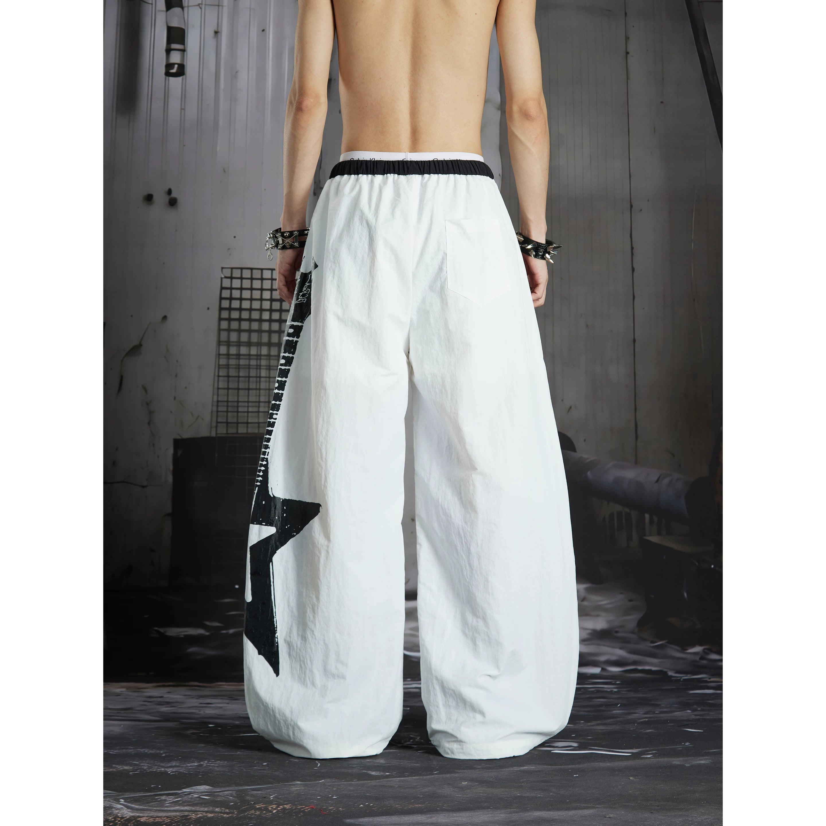 Unmanned island punk electric guitar print light Asian y2k loose wide leg curved knife casual pants long pants for men and women
