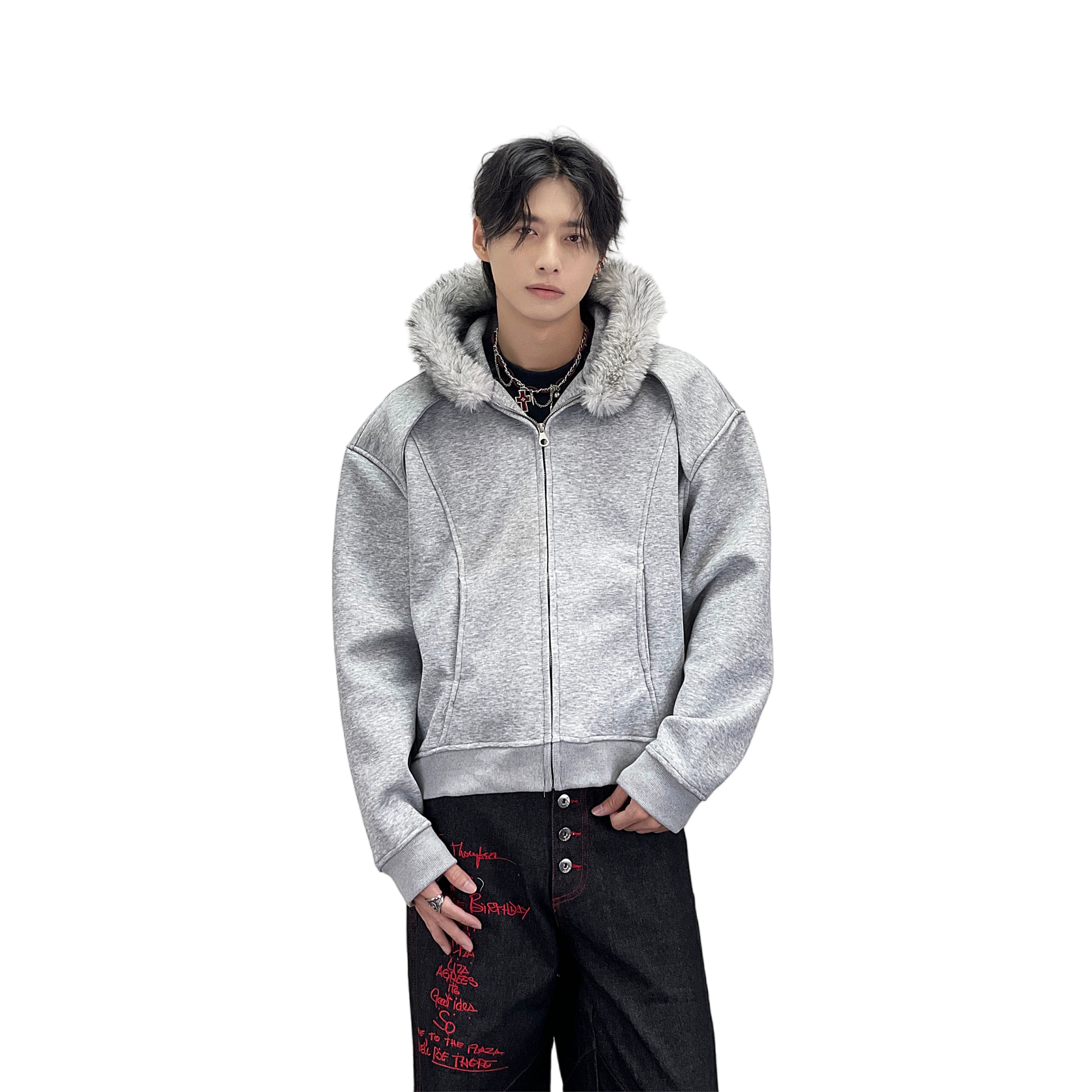 A knife cleanfit hooded boyfriend short coat with a collar