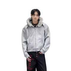 A knife cleanfit hooded boyfriend short coat with a collar