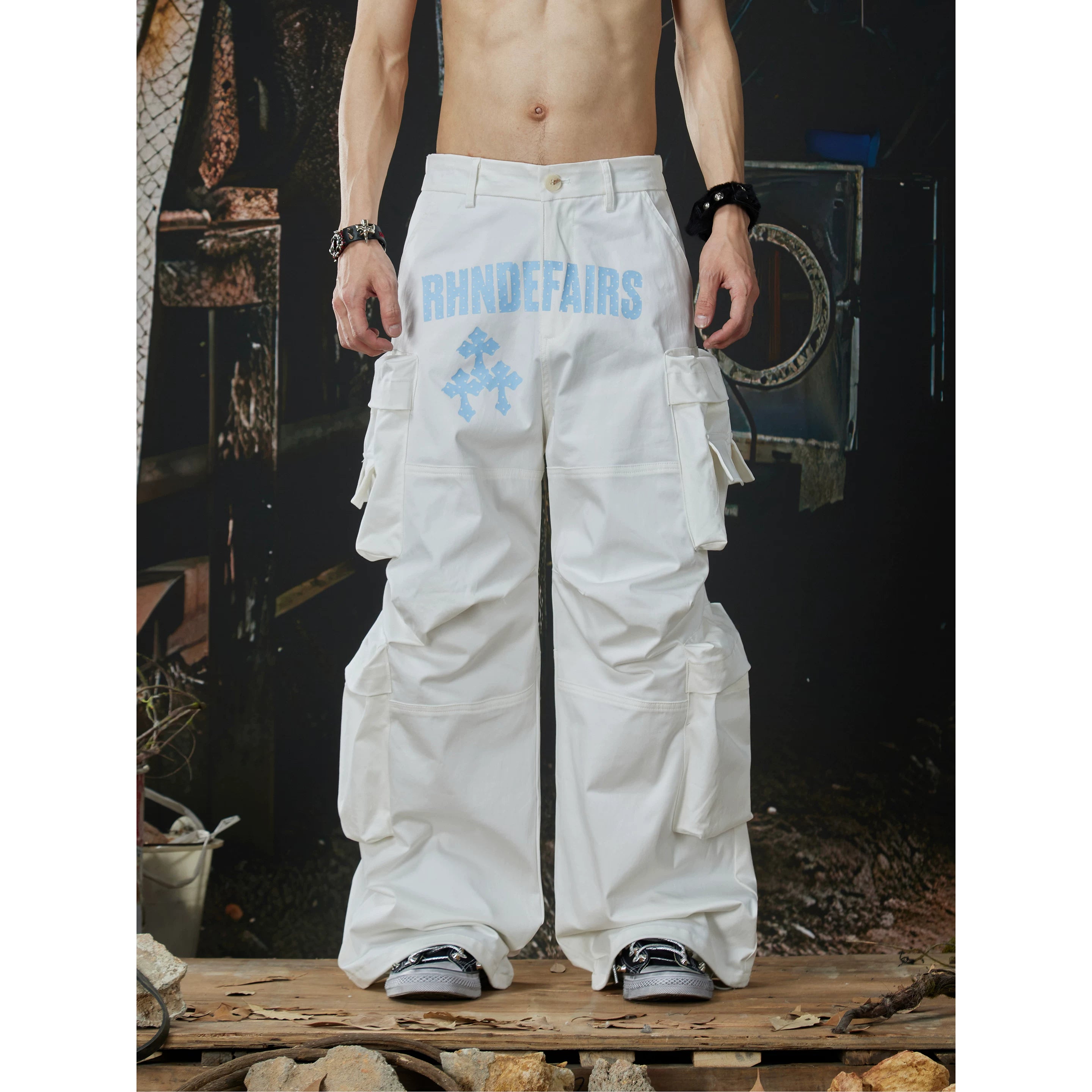 Unmanned island street dance printed three-dimensional cut multi pocket work pants casual pants for men and women on the street