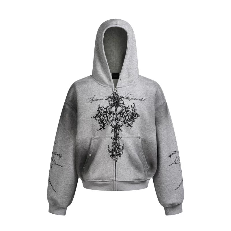 A knitted cross-shaped sword tie-dye distressed cardigan jacket