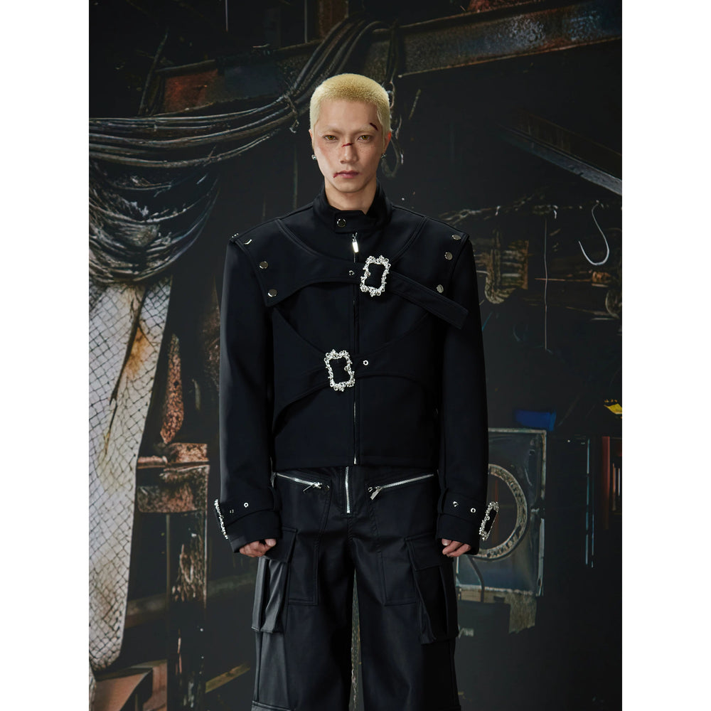 Unmanned island new product, high-end feeling, dark niche pioneer, deconstruction belt, short leather jacket, jacket, jacket