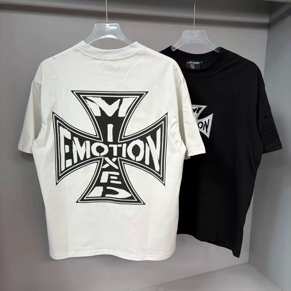 MIXED EMOTION Retro Letter Graphic Cotton Tee