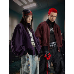 Unmanned island washable versatile personality short style stand up collar zipper loose jacket for men and women's fashion