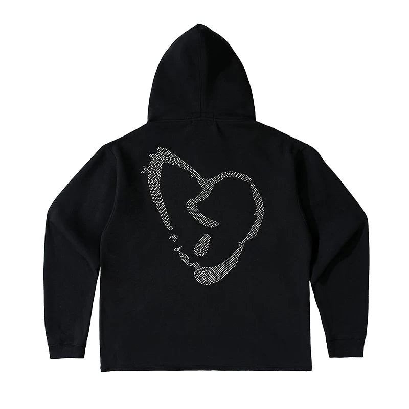 Revenge Diamond Heart Rhinestone Fleece Streetwear Hoodie