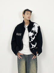 A knife high street embroidered skull print black denim jacket