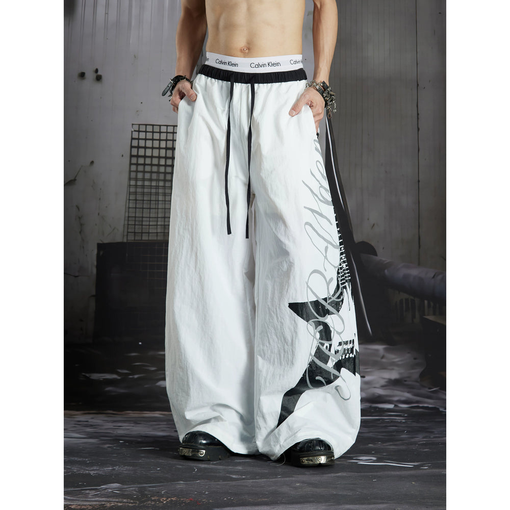 Unmanned island punk electric guitar print light Asian y2k loose wide leg curved knife casual pants long pants for men and women