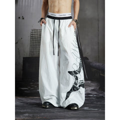 Unmanned island punk electric guitar print light Asian y2k loose wide leg curved knife casual pants long pants for men and women