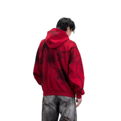 A knife cross-shaped chain printed hooded sweatshirt