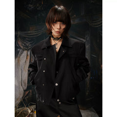 Unmanned Island New Product Pioneer Advanced Deconstruction Slanted Front Collar Metal Buckle Flip Collar Short Jacket Jacket for Men and Women