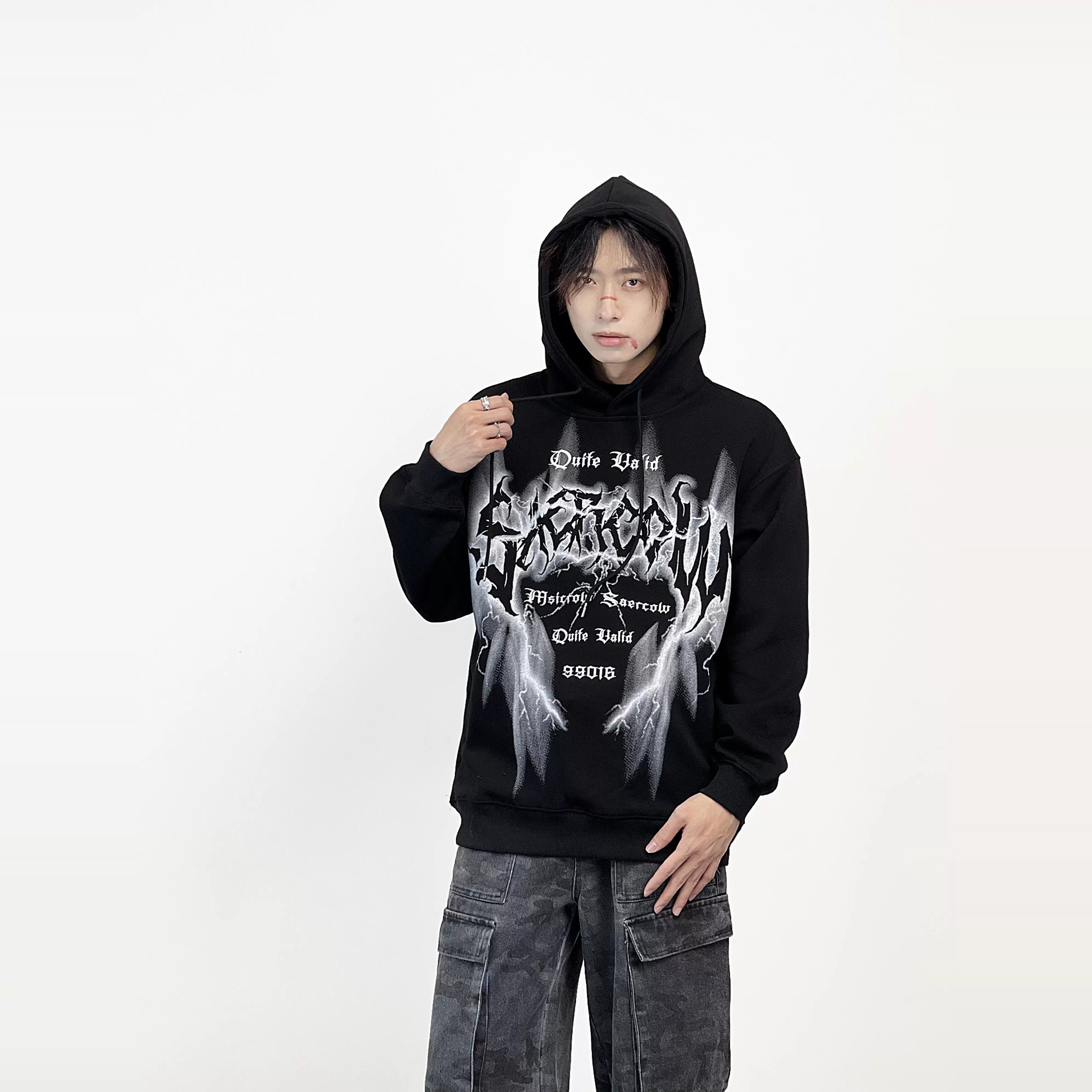 A knife dark-themed high street hooded sweatshirt