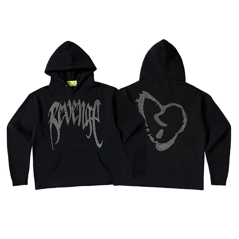 Revenge Diamond Heart Rhinestone Fleece Streetwear Hoodie