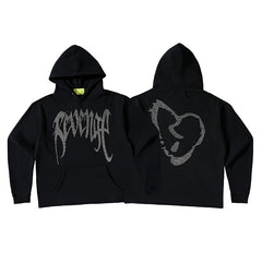 Revenge Diamond Heart Rhinestone Fleece Streetwear Hoodie