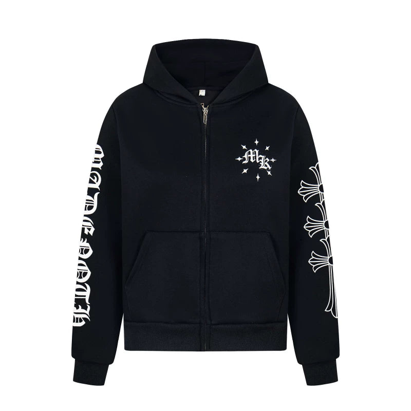 A knife Gothic-style letter-print short coat