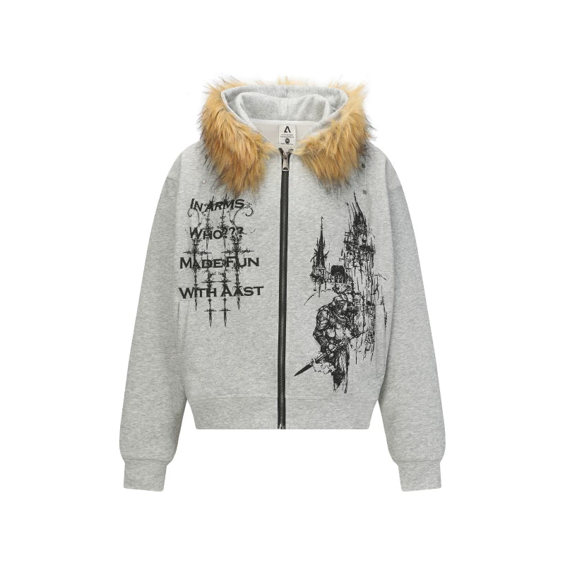 A detachable fur-trimmed short coat with a knife pocket
