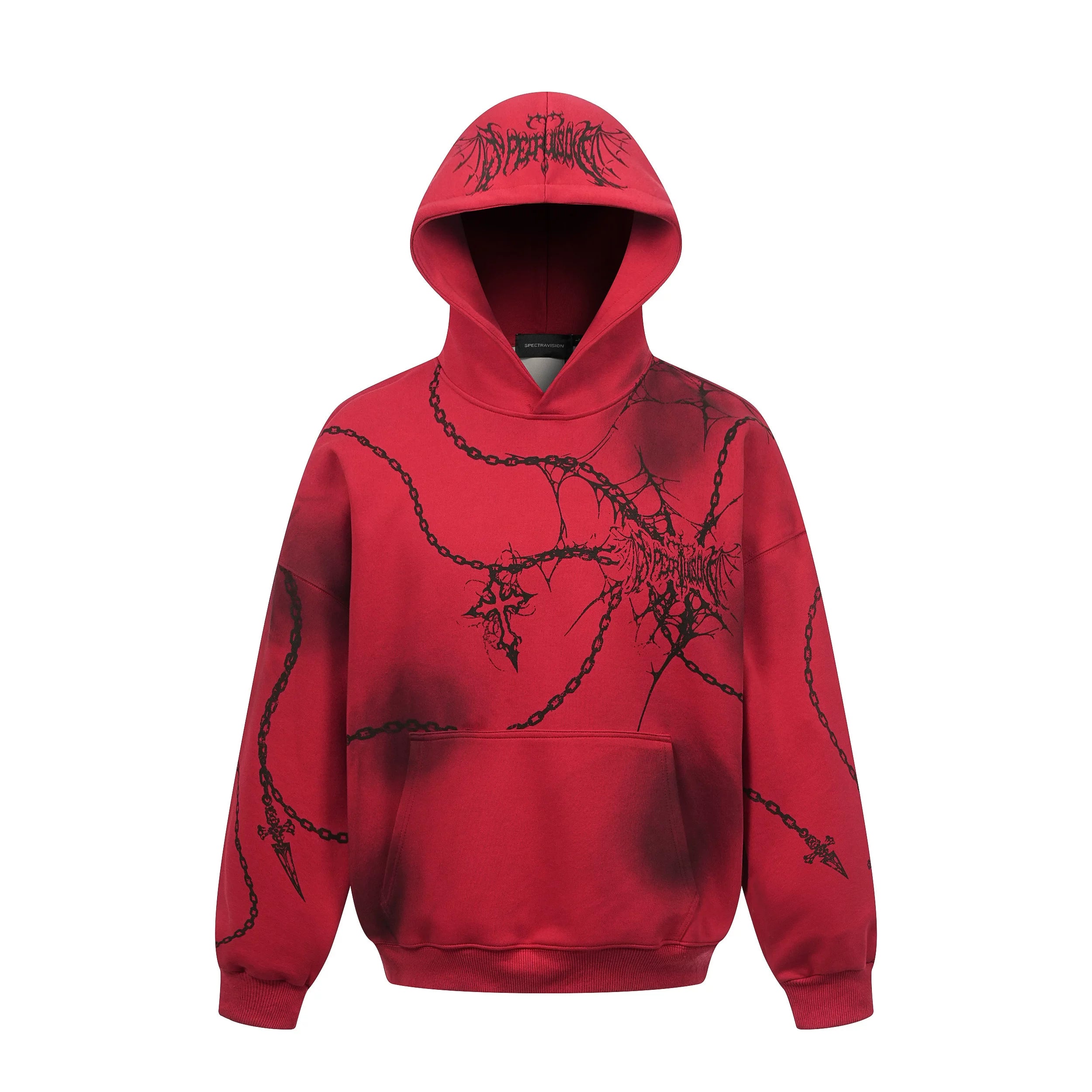 A knife cross-shaped chain printed hooded sweatshirt