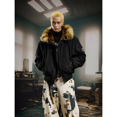 Unmanned Island Leopard Pattern Splicing Hairy Hoodie Mountain Carving Cotton Jacket, Cotton Jacket, Loose Versatile Top
