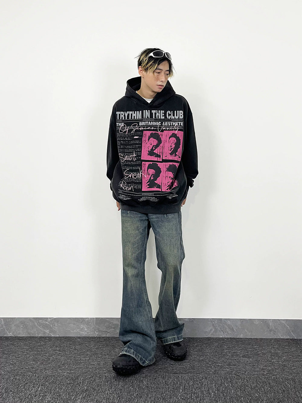 A knife vintage distressed heavyweight hooded sweatshirt