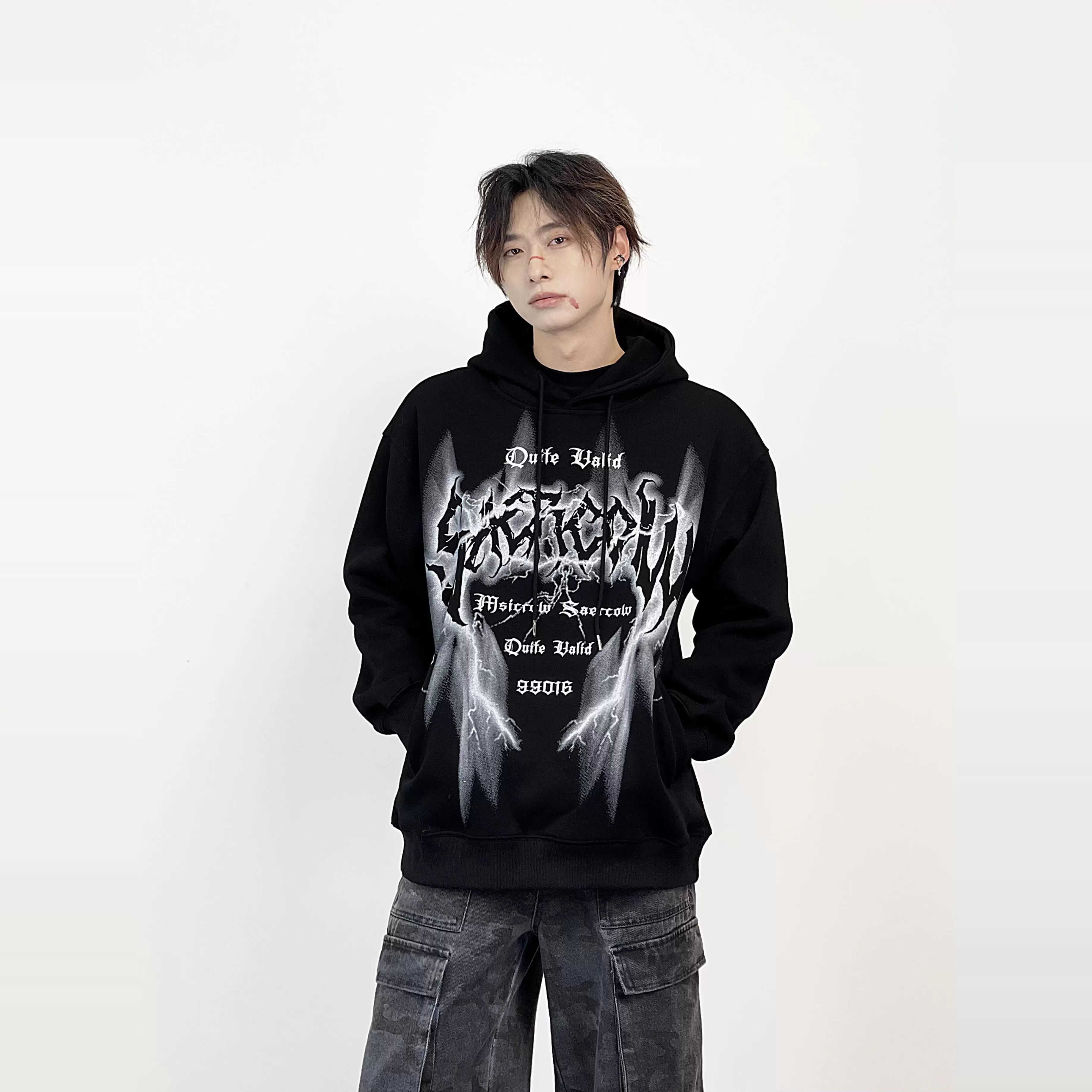 A knife dark-themed high street hooded sweatshirt