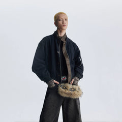 Unmanned island leopard print patchwork fake two-piece zipper baseball collar zipper jacket loose jacket top