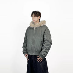 Aknife Winter Short Hair Collar Seat Mountain Carving Fake Two Piece Pilot Jacket