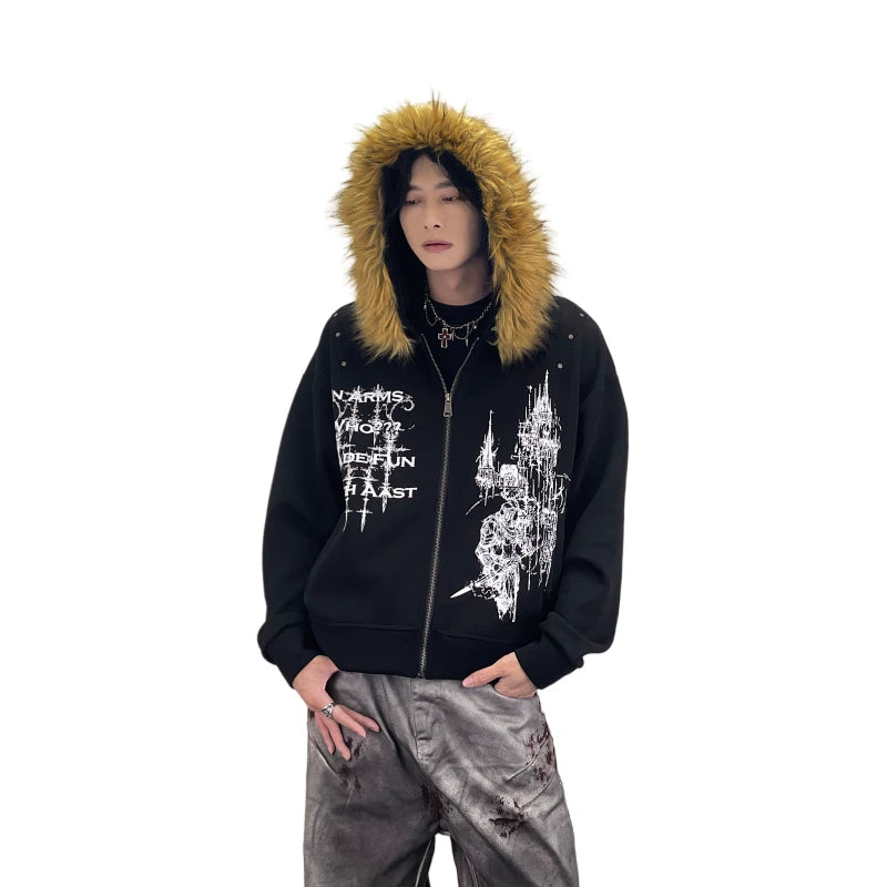 A detachable fur-trimmed short coat with a knife pocket