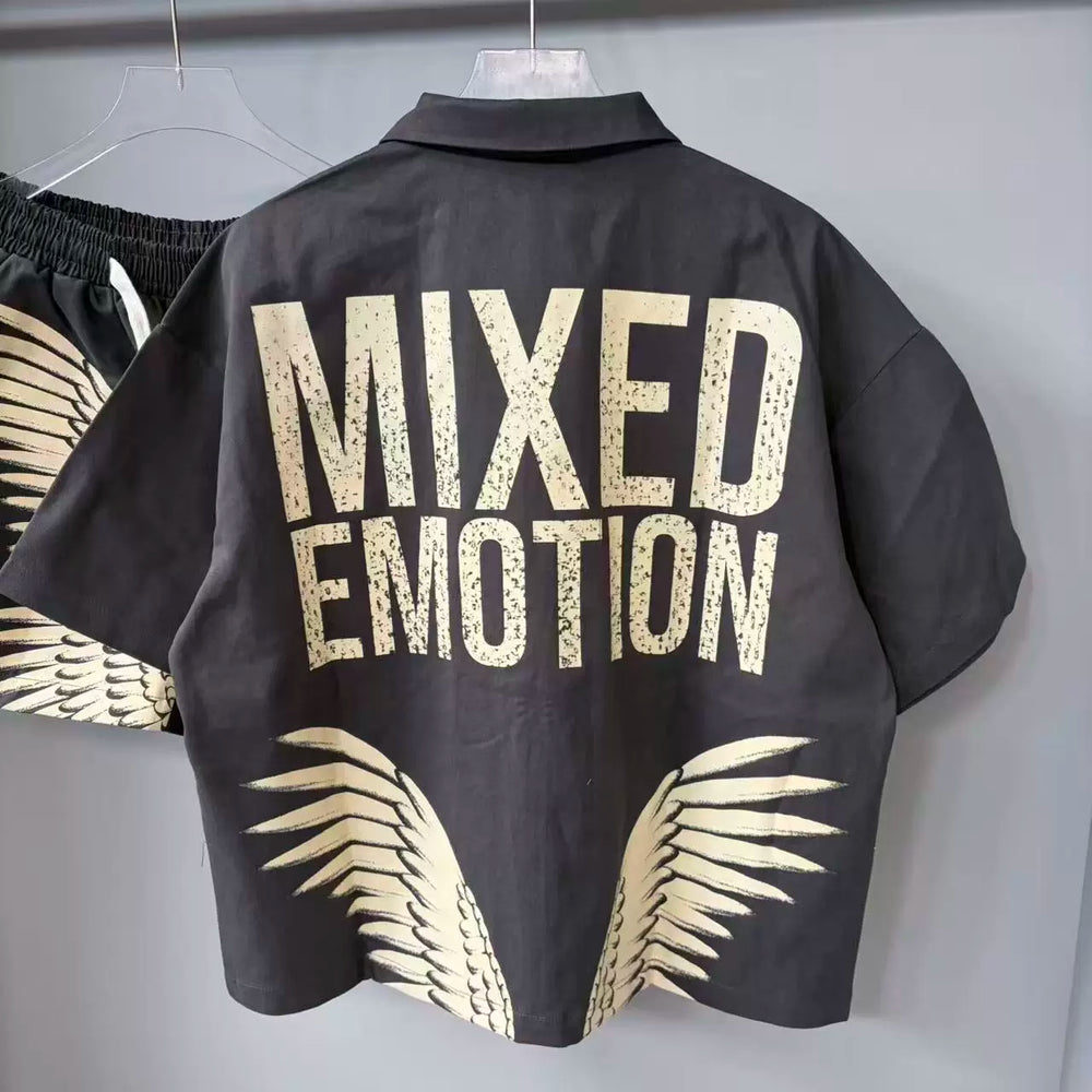 MIXED EMOTION Wings Print Shirt & Shorts Set