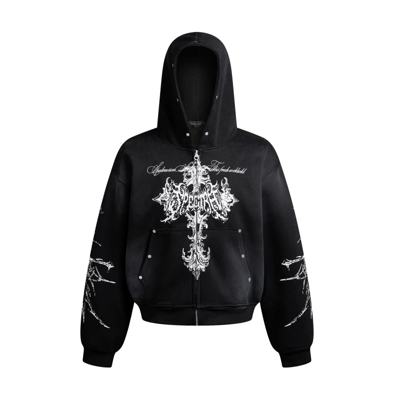 A knitted cross-shaped sword tie-dye distressed cardigan jacket