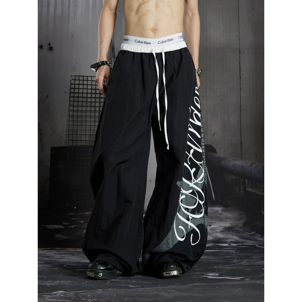 Unmanned island punk electric guitar print light Asian y2k loose wide leg curved knife casual pants long pants for men and women