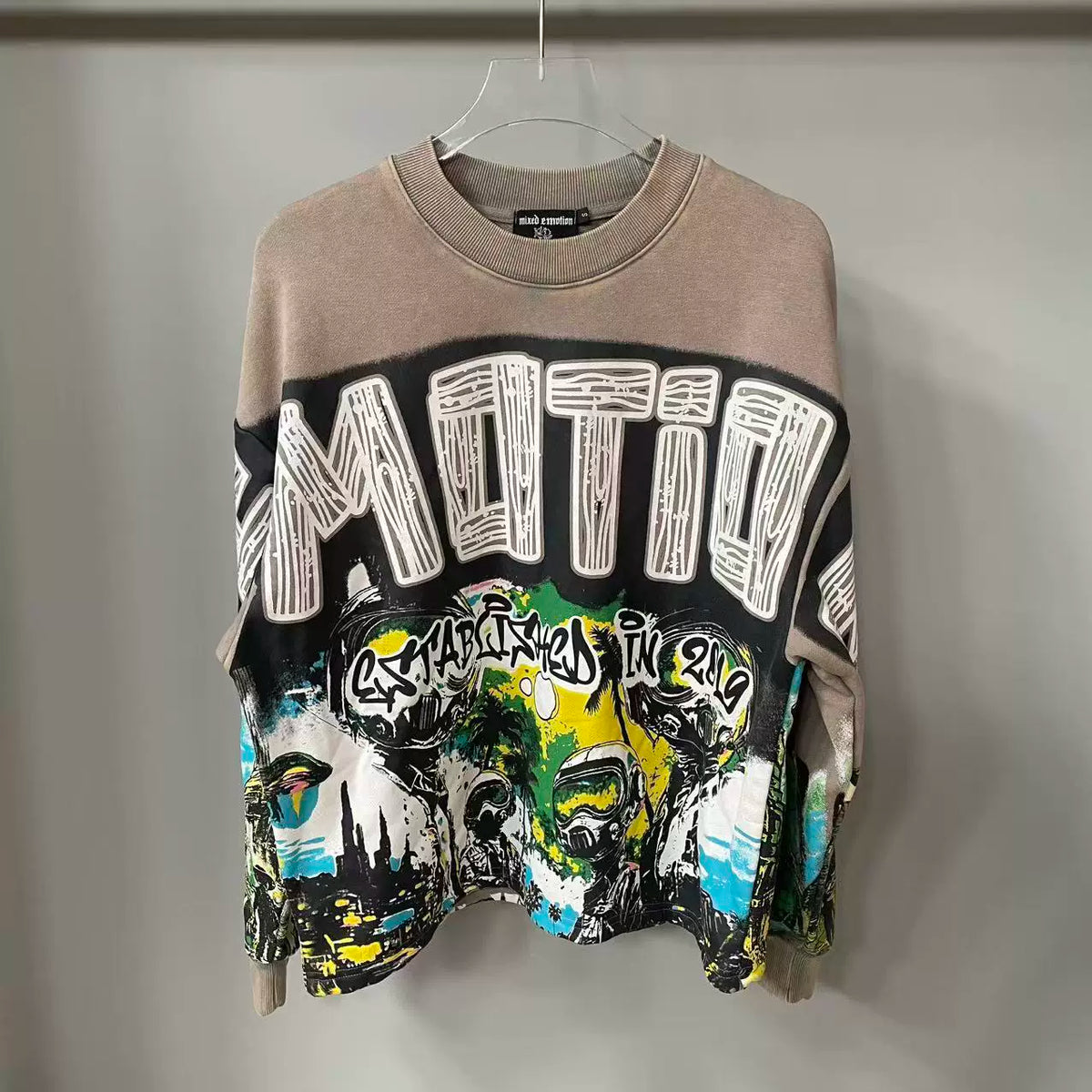 MIXED EMOTION Washed Allover Print Sweatshirt