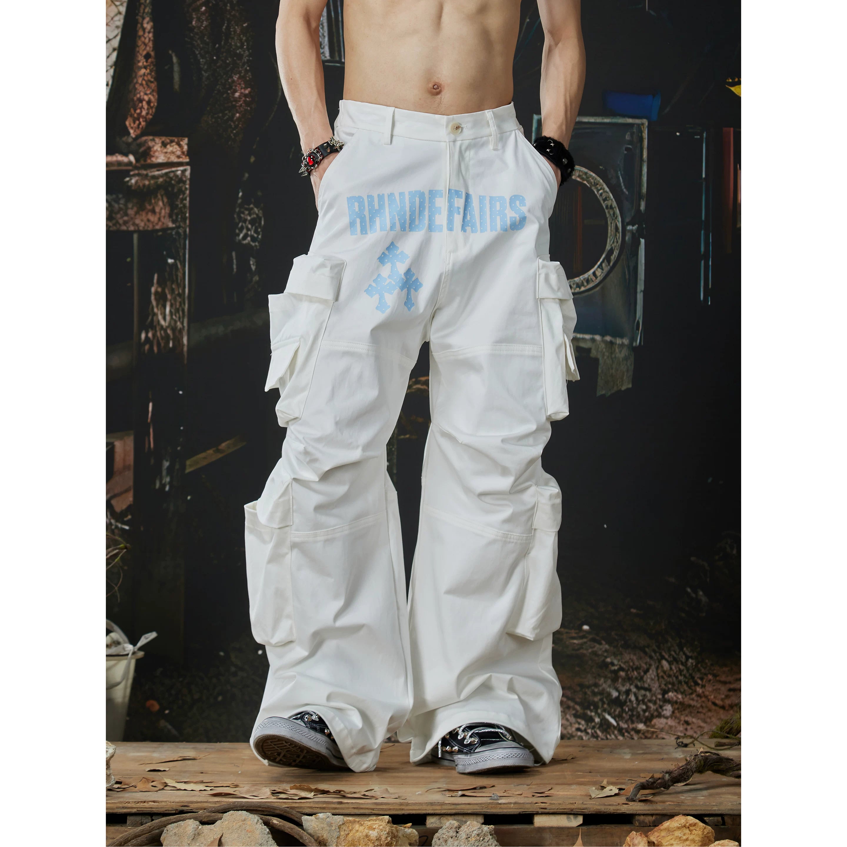 Unmanned island street dance printed three-dimensional cut multi pocket work pants casual pants for men and women on the street