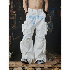 Unmanned island street dance printed three-dimensional cut multi pocket work pants casual pants for men and women on the street
