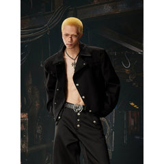 Unmanned Island New Product Pioneer Advanced Deconstruction Slanted Front Collar Metal Buckle Flip Collar Short Jacket Jacket for Men and Women