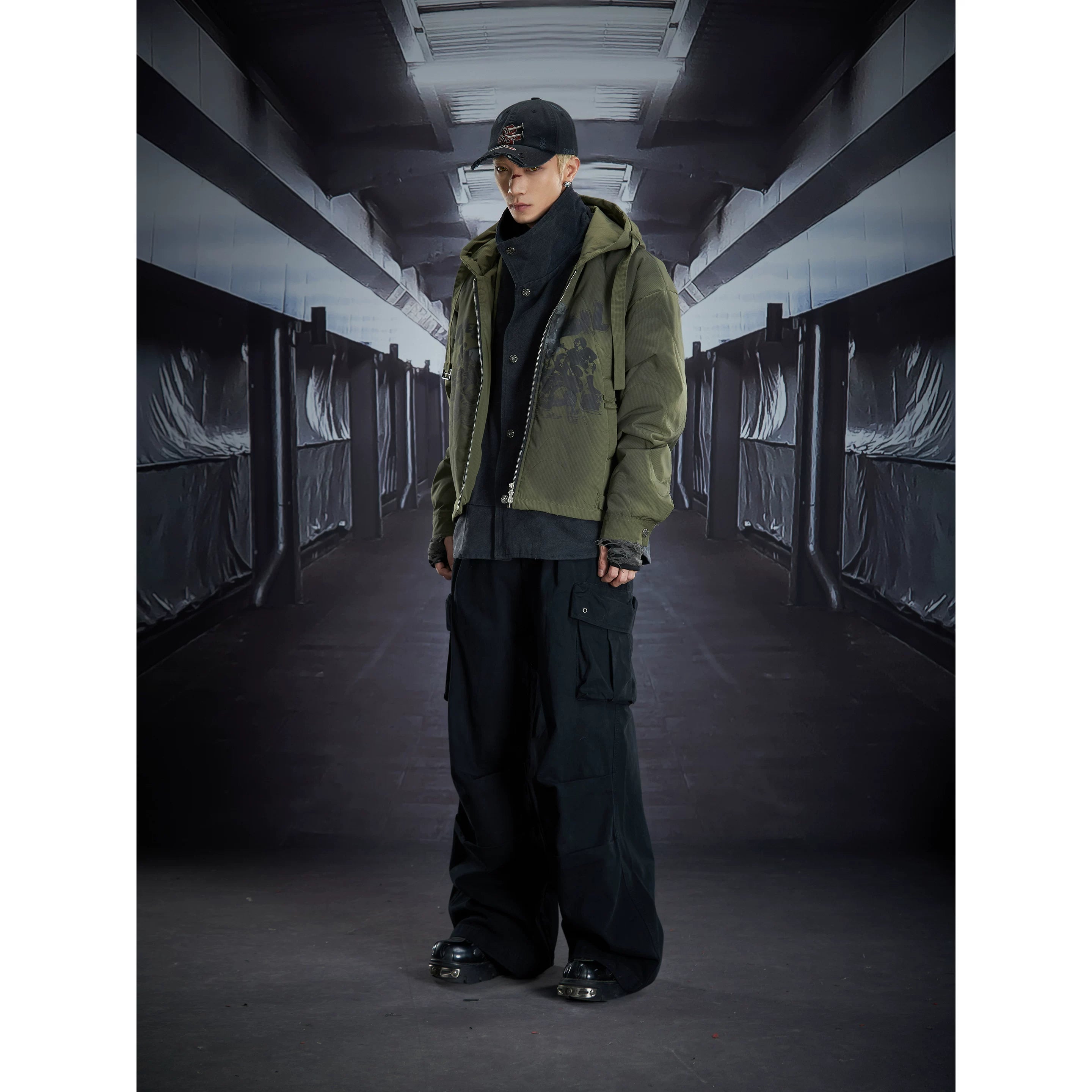Unmanned island American casual street deconstruction and splicing design with multiple pockets for work pants and casual pants