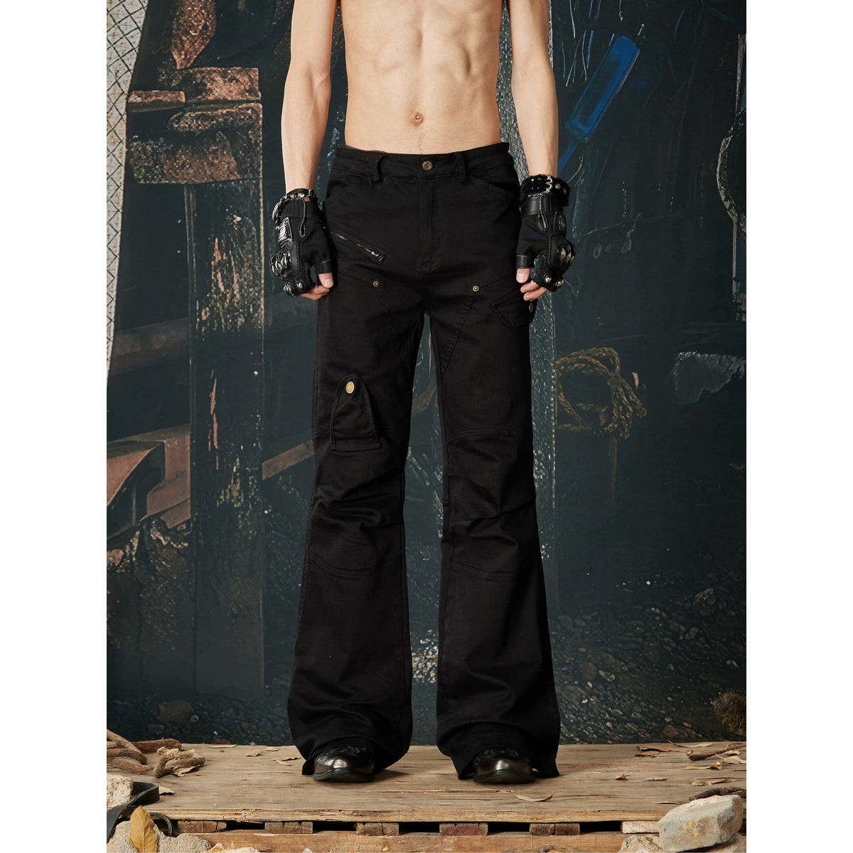 Unmanned Island New Product American Street Deconstruction Splicing Multi Pocket Micro Elastic Slimming Micro Pull Work Pants for Men and Women