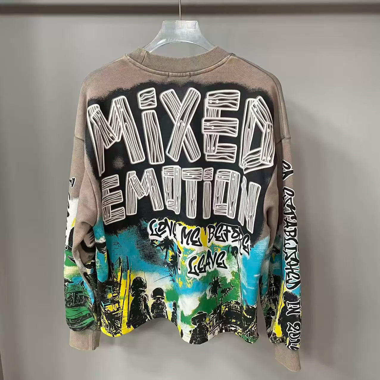 MIXED EMOTION Washed Allover Print Sweatshirt