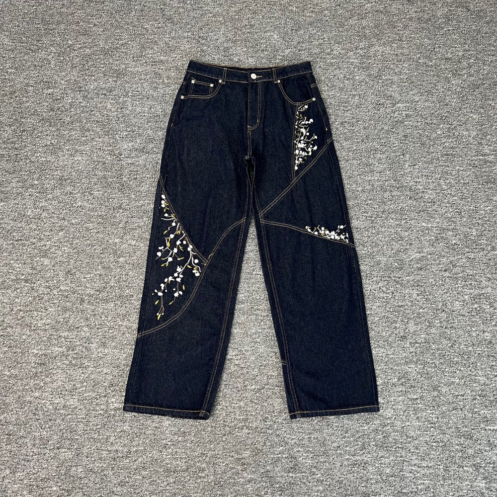 Derchutze Embroidered Patchwork Loose Straight Jeans