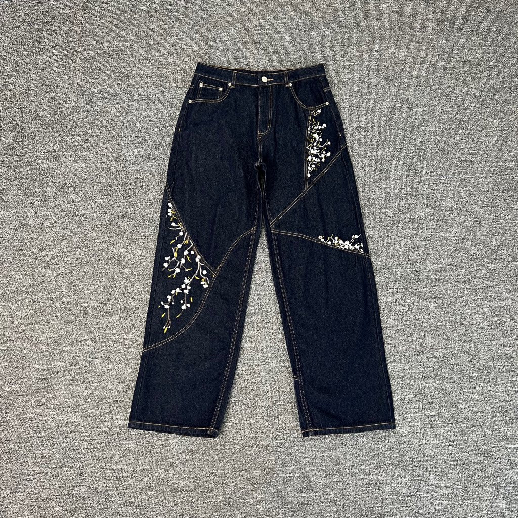 Derchutze Embroidered Patchwork Loose Straight Jeans
