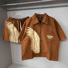 MIXED EMOTION Wings Print Shirt & Shorts Set