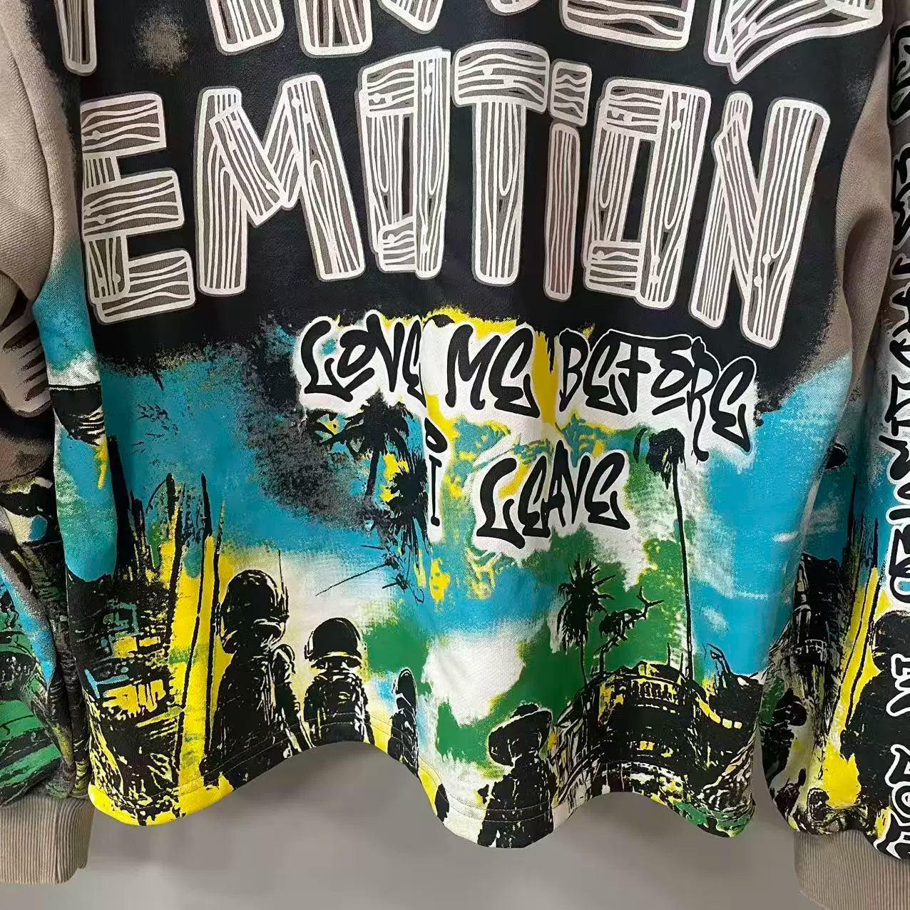 MIXED EMOTION Washed Allover Print Sweatshirt