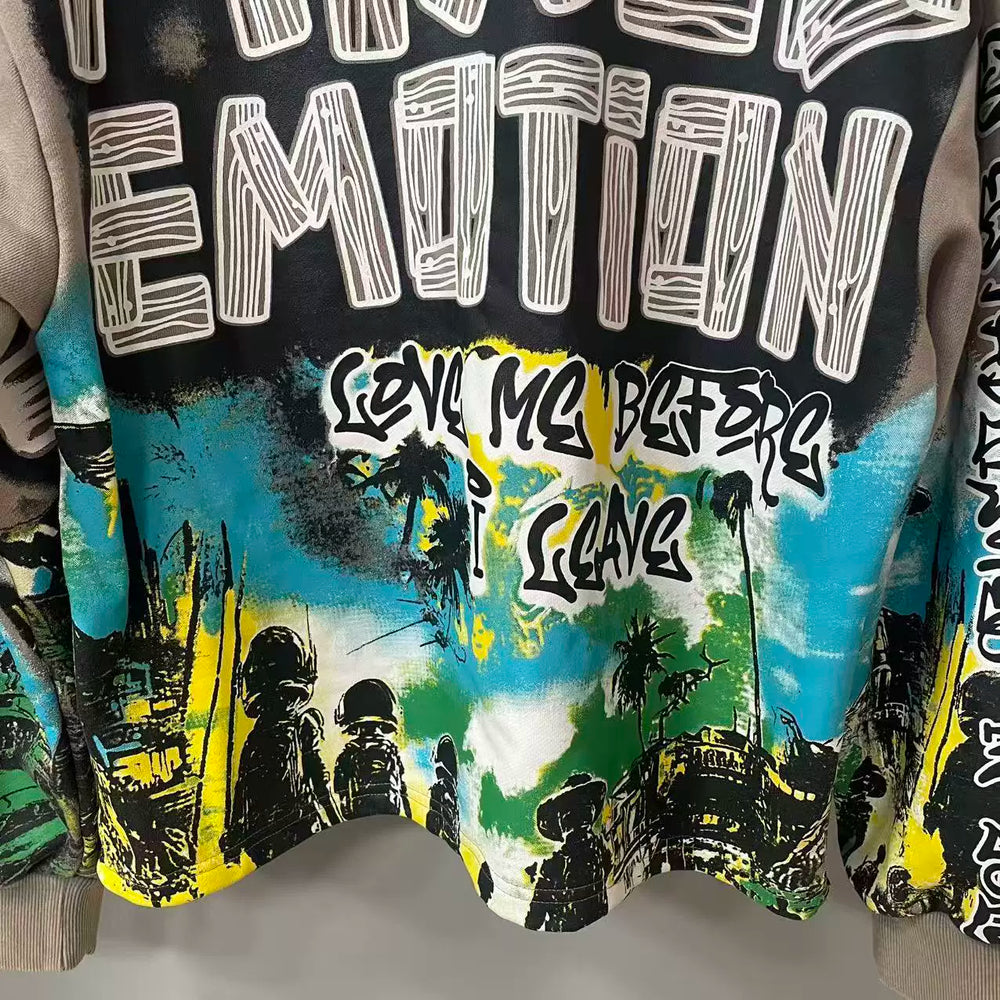MIXED EMOTION Washed Allover Print Sweatshirt