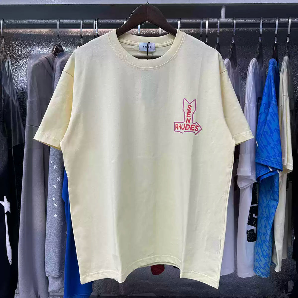 RHUDE Sunday Morning Fever Pink Arrow Graphic Tee