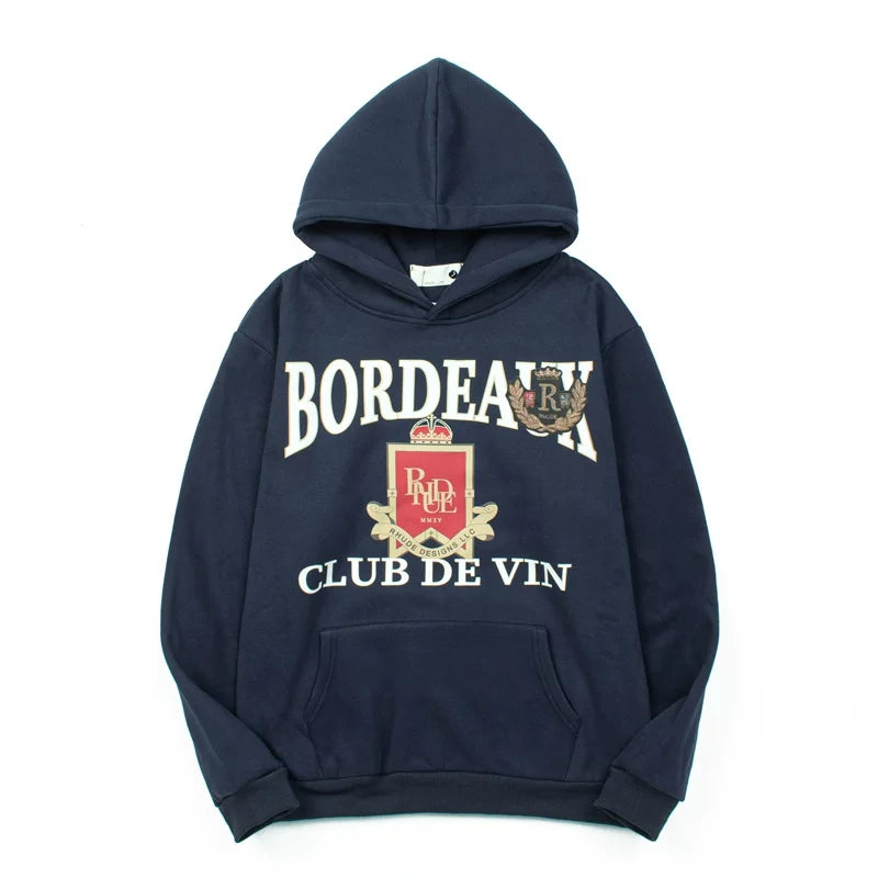 RHUDE Vintage Fleece Oversized Letter Print Hooded Sweatshirt