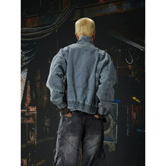 Unmanned Island New Product Waste Soil Used Workwear Stand up Collar Metal Aircraft Buckle Zipper Jacket Cowboy Jacket