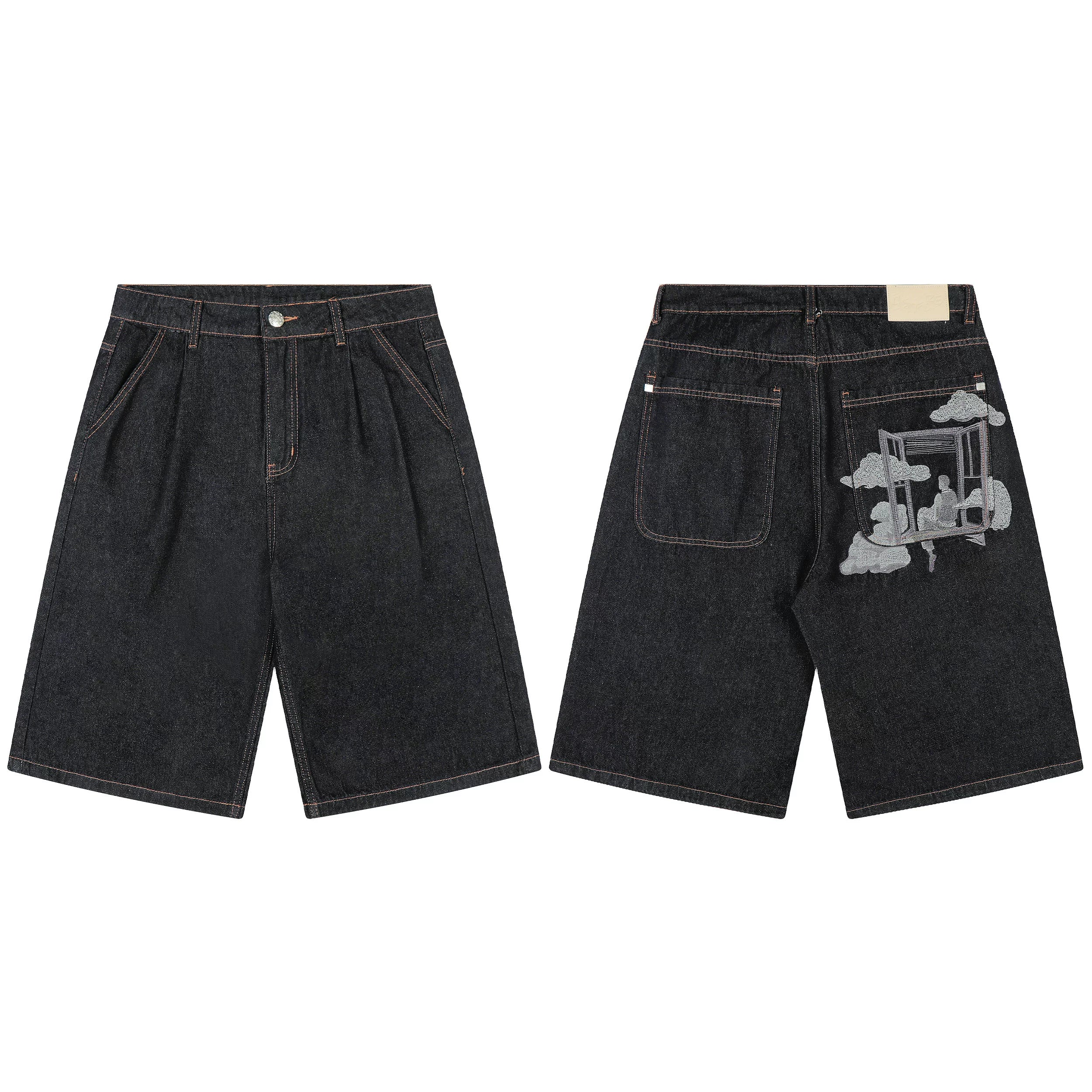 Derschutze Embroidered Loose Casual Denim Shorts