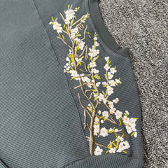 Derschutze Floral Embroidered Waffle Long Sleeve