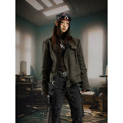 Unmanned island heavy industry, washing water, making old embroidery, antique copper rivets, short denim jacket, jacket, cotton clip for warmth