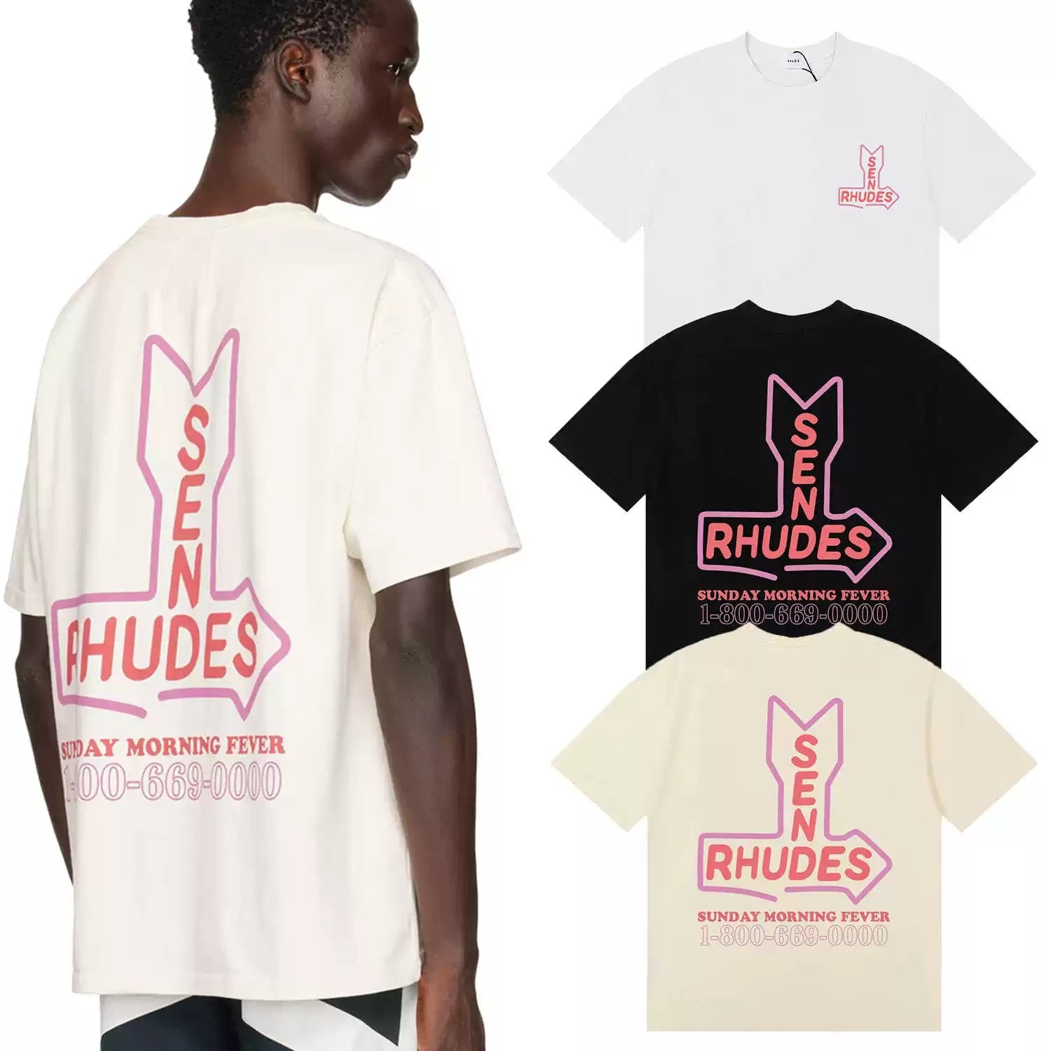 RHUDE Sunday Morning Fever Pink Arrow Graphic Tee