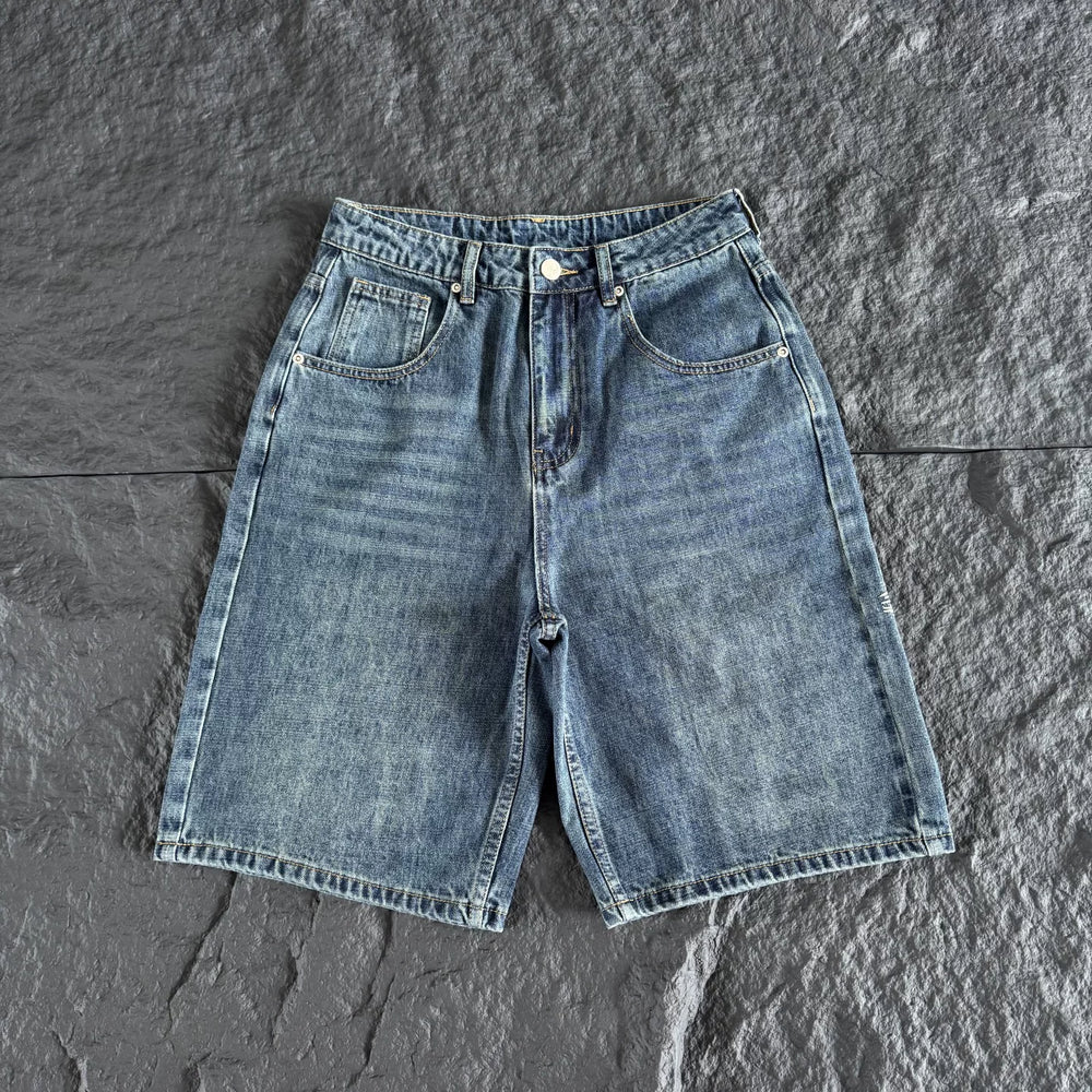 Derchutze Floral Embroidered Loose Denim Shorts