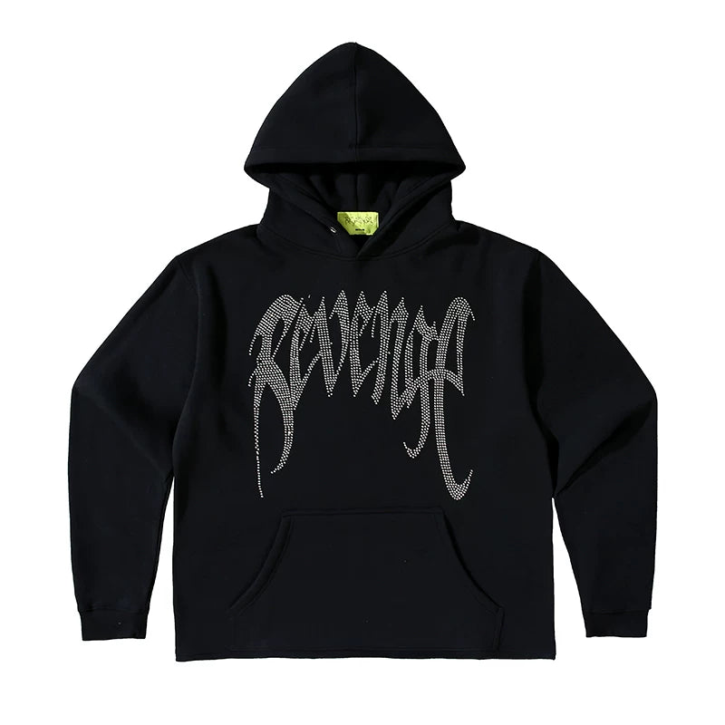 Revenge Diamond Heart Rhinestone Fleece Streetwear Hoodie